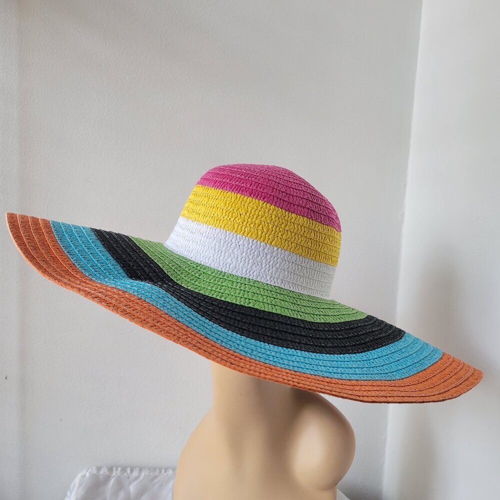 NWT - Odiva Rainbow Spiral Colored Summer Sun Floppy Straw Hat